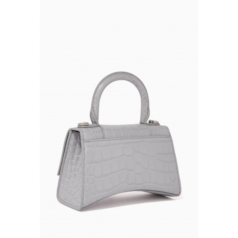 Balenciaga - Hourglass XS Crocodile Embossed Top Handle Bag Grey