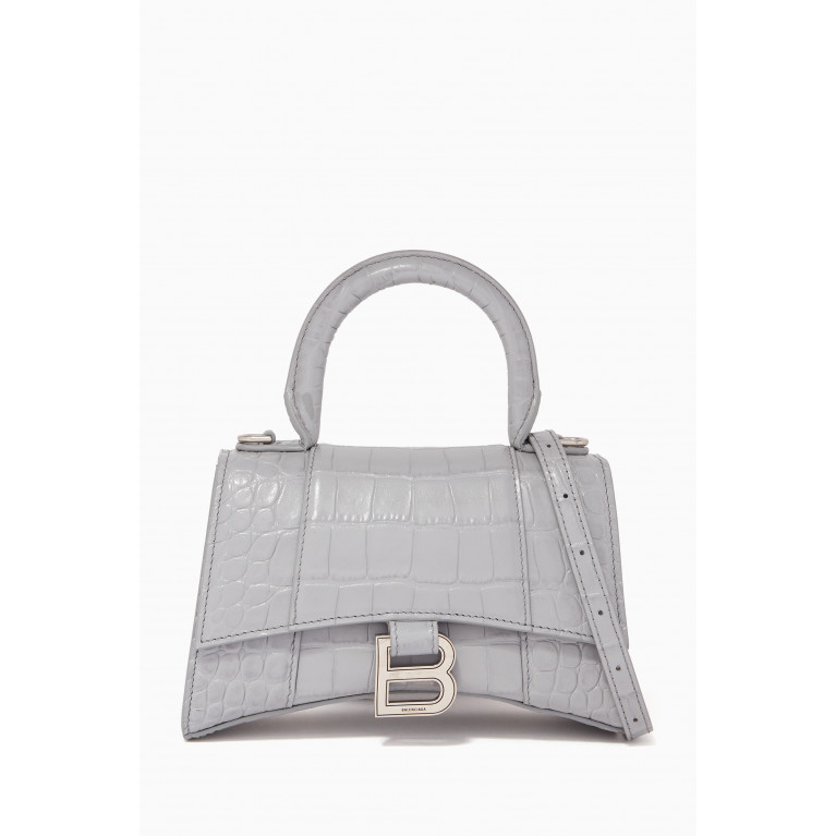 Balenciaga - Hourglass XS Crocodile Embossed Top Handle Bag Grey