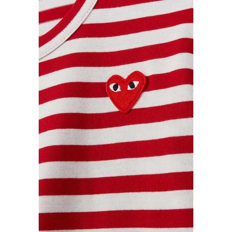 Comme des Garçons  - Striped Logo Appliqué T-Shirt Red