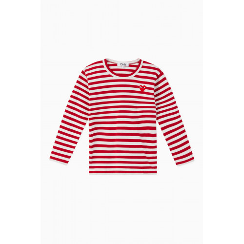 Comme des Garçons  - Striped Logo Appliqué T-Shirt Red