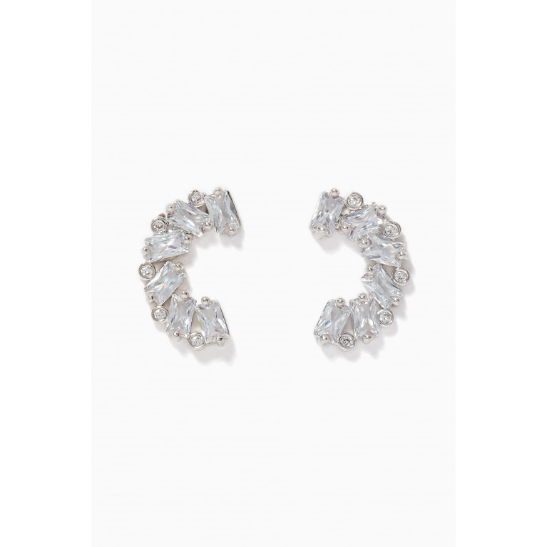 CZ by Kenneth Jay Lane - Baguette Cluster Crawler Earrings Silver