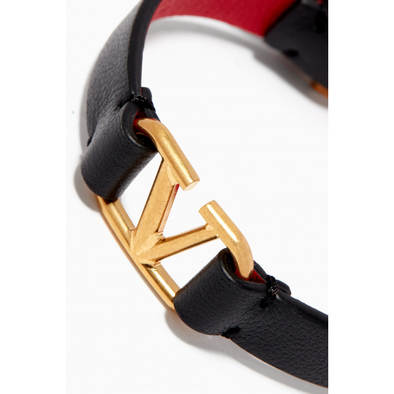 Valentino - V Logo Leather Bracelet Black