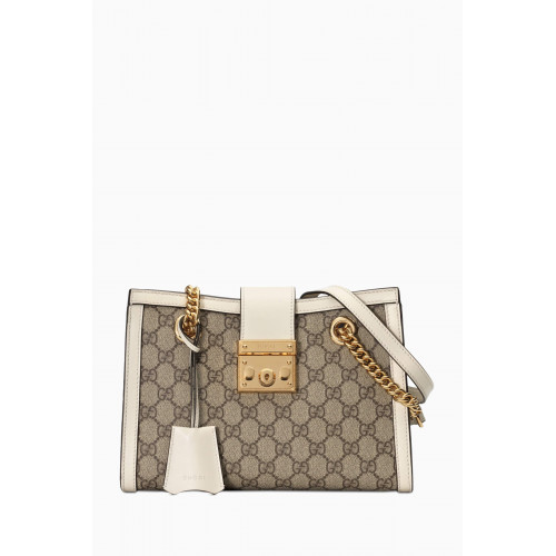 Gucci - Small Padlock Shoulder Bag in GG Supreme Canvas White