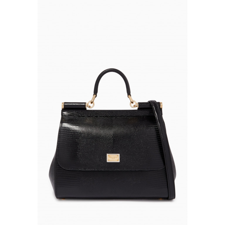 Dolce & Gabbana - Medium Sicily Bag in Iguana Printed Leather Black