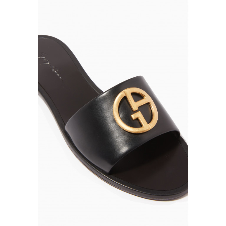 Giorgio Armani - GA Leather Slide Sandals Black