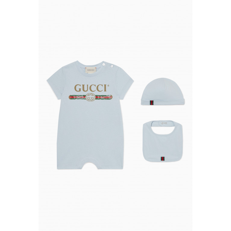 Gucci - Logo Print Sleepsuit Gift Set Blue