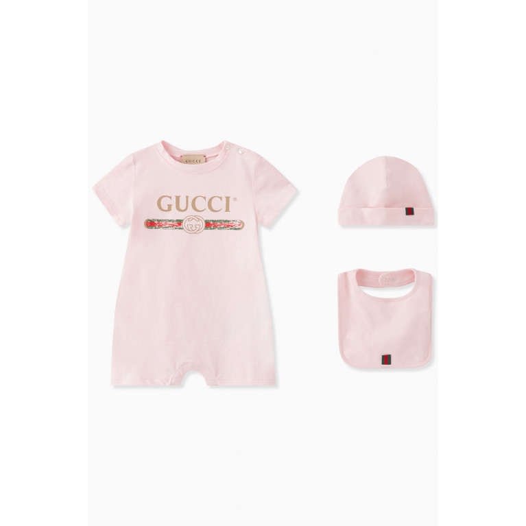 Gucci - Logo Print Romper Set in Cotton Jersey Pink