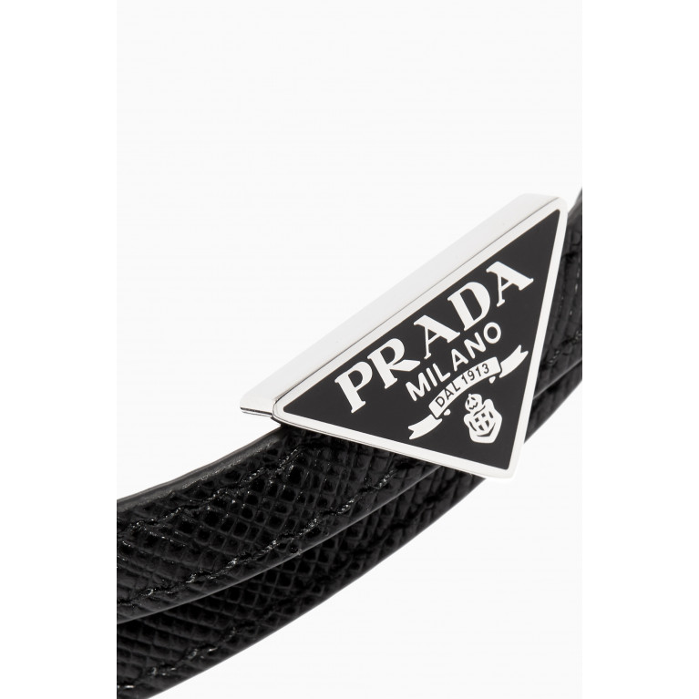 Prada - Triangle Logo Saffiano Leather Wrap Bracelet Black
