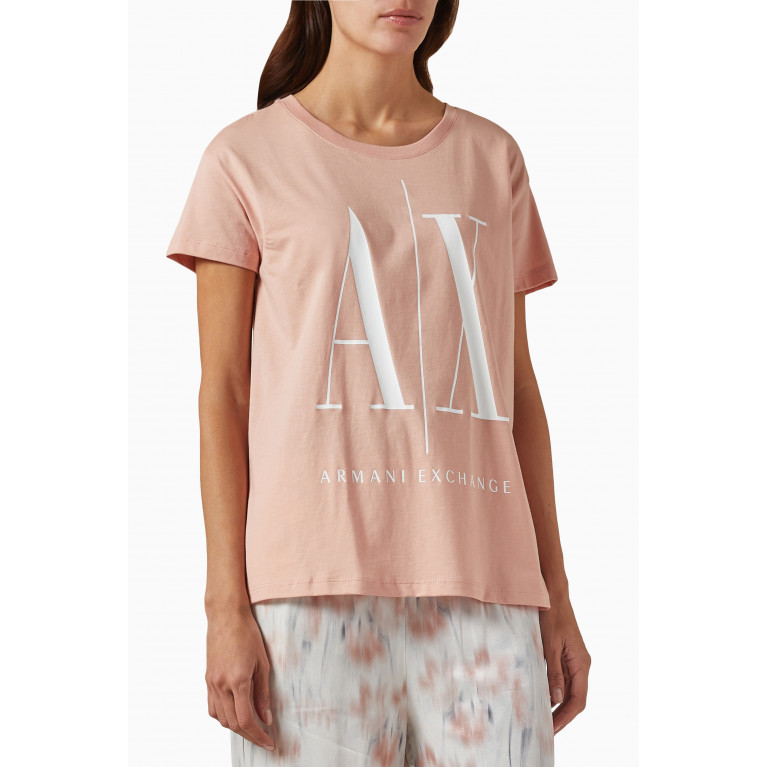 Armani Exchange - Icon Logo T-Shirt in Cotton Pink