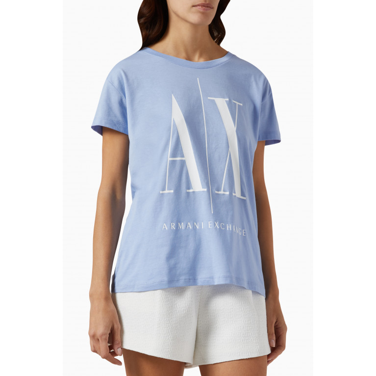 Armani Exchange - Icon Logo T-Shirt in Cotton Blue
