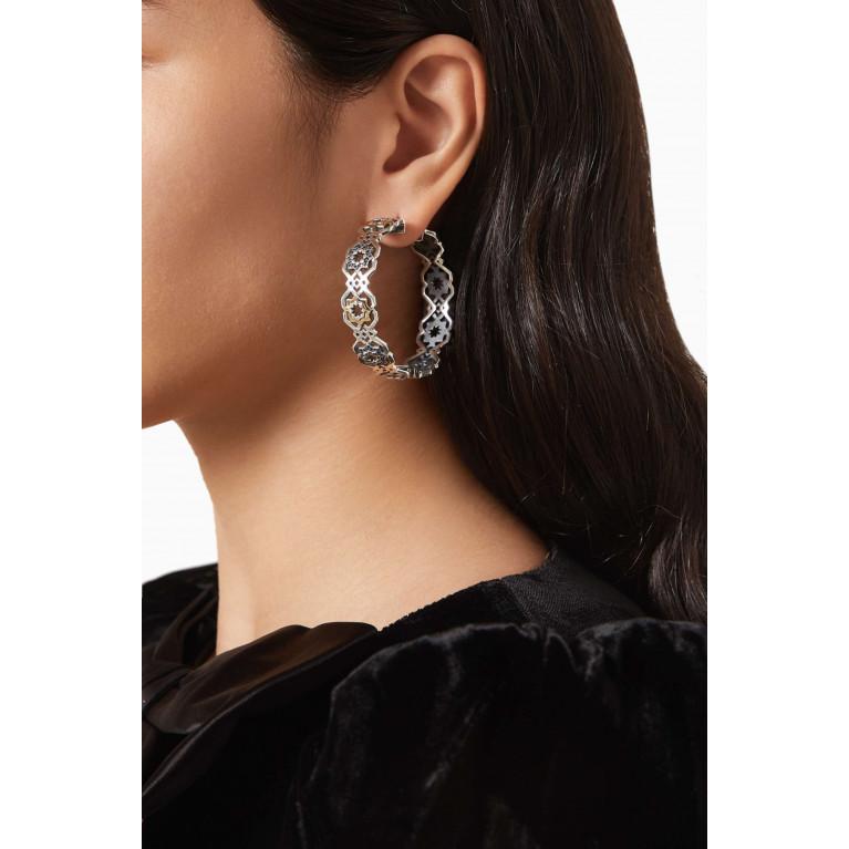 Azza Fahmy - Floral Hoop Earrings in Sterling Silver & 18kt Gold