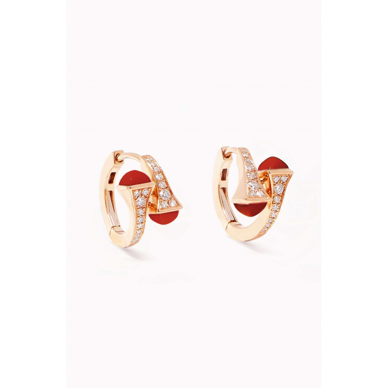 Marli - Cleo Diamond Huggie Earrings with Red Coral 18kt Rose Gold
