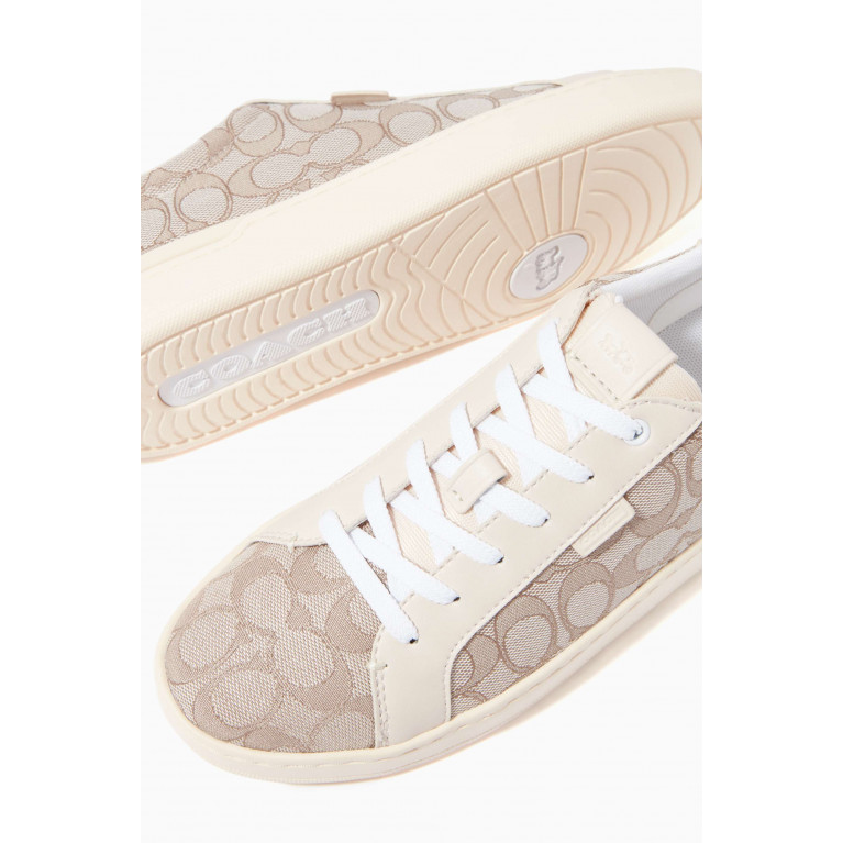 Coach - Lowline Signature Sneakers in Leather & Jacquard Neutral