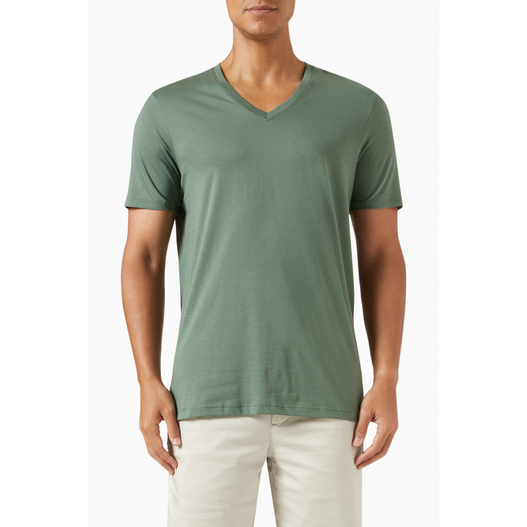 Armani - Logo V-Neck T-Shirt in Cotton Green