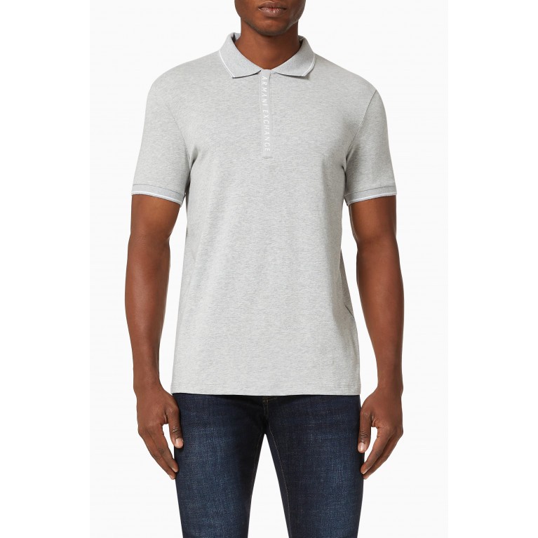 Armani Exchange - AX Logo Cotton-blend Polo Shirt Grey