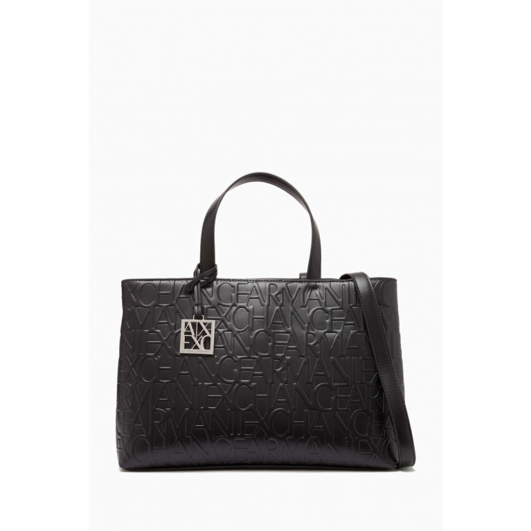 Armani Exchange - AX Logo-embossed Tote Bag in Faux Leather Black