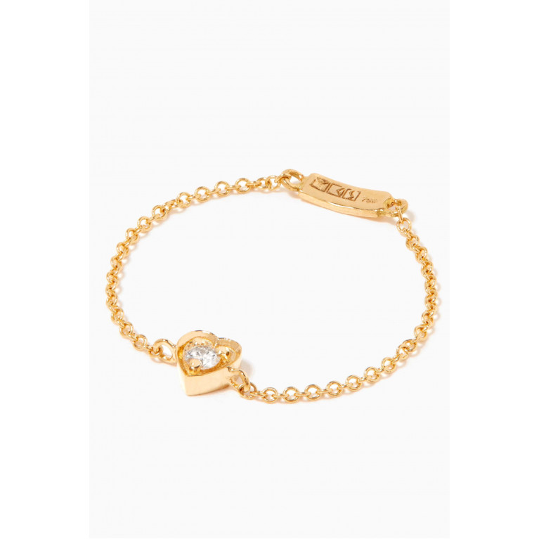 MKS Jewellery - Mini Heart Diamond Chain Ring in 18kt Yellow Gold