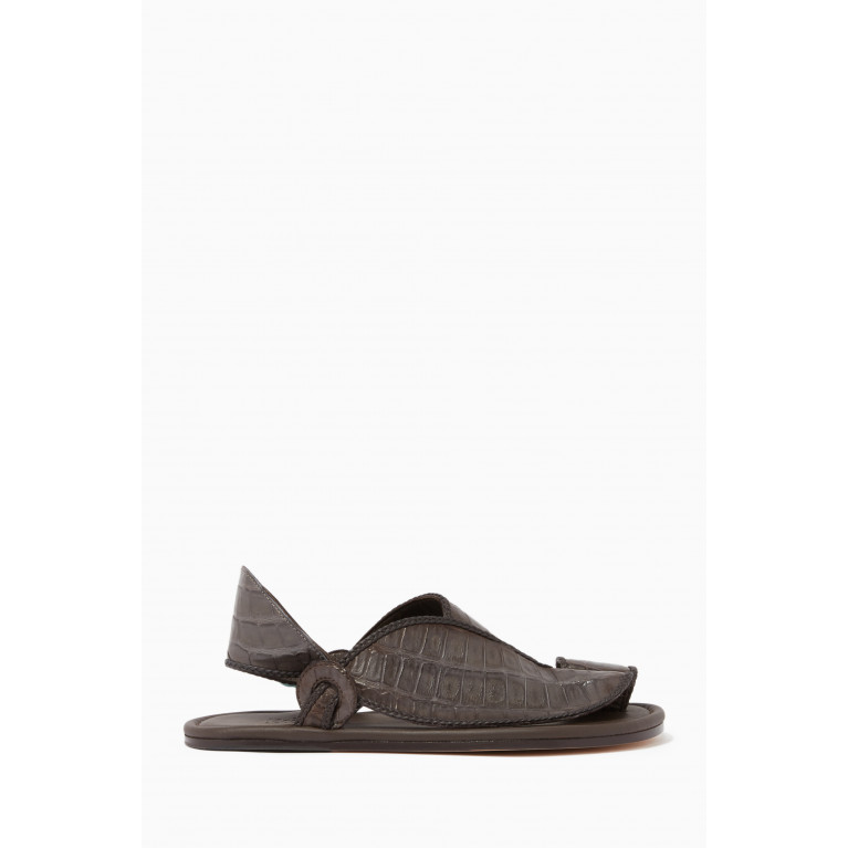Private Collection - Arabian Crocodile-Embossed Vela Sandals Grey