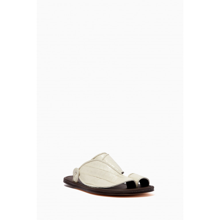 Private Collection - Arabian Crocodile Leather Vela Sandals White