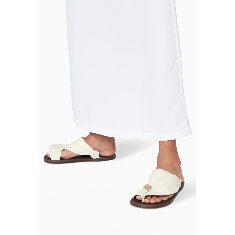 Private Collection - Arabian Crocodile Leather Vela Sandals White