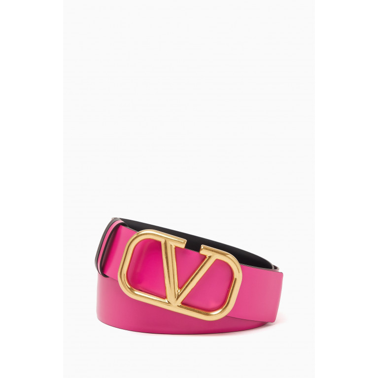 Valentino - Valentino Garavani VLOGO Reversible Belt in Leather, 40mm Pink
