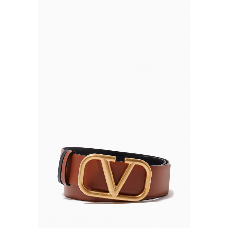 Valentino - Valentino Garavani VLOGO Reversible Belt in Glossy Leather, 40mm Brown