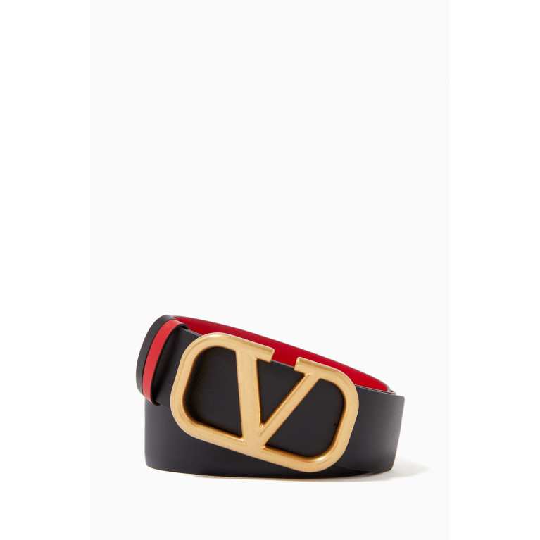 Valentino - Valentino Garavani VLOGO Reversible Belt in Glossy Leather, 40mm Red