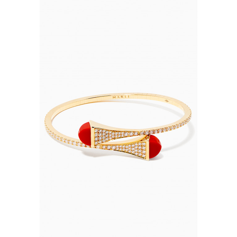 Marli - Cleo Statement Red Coral & Diamond Bangle in 18kt Yellow Gold