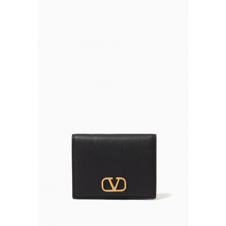 Valentino - Valentino Garavani VLOGO Signature Compact Wallet in Grainy Calfskin Black