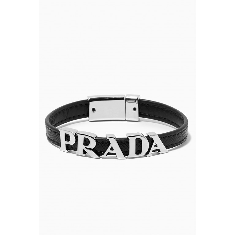 Prada - Logo Lettering Bracelet in Saffiano Leather Black