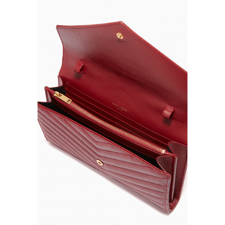 Saint Laurent - Cassandre Chain Wallet in Matelassé Leather Red