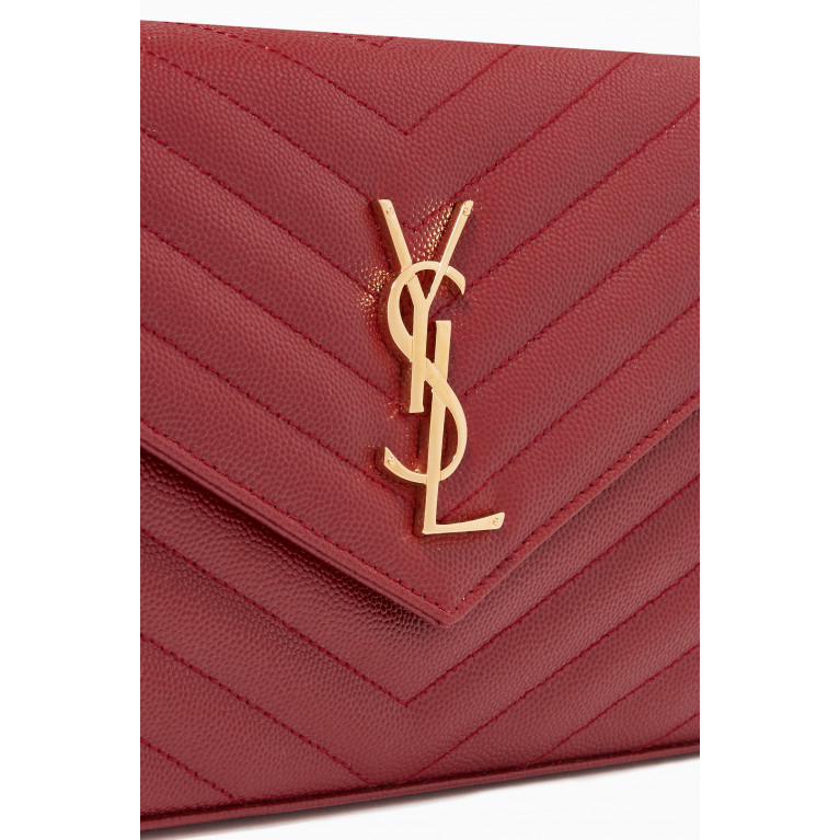 Saint Laurent - Cassandre Chain Wallet in Matelassé Leather Red