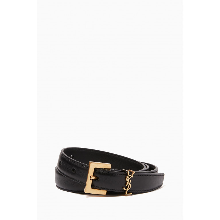 Saint Laurent - Monogram Narrow Belt with Square Buckle in Leather Black