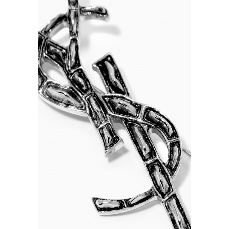 Saint Laurent - Opyum Monogram Brooch in Crocodile Embossed Brass