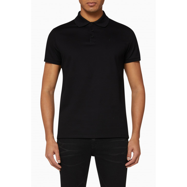 Saint Laurent - Monogram Polo Shirt in Cotton Piqué Black