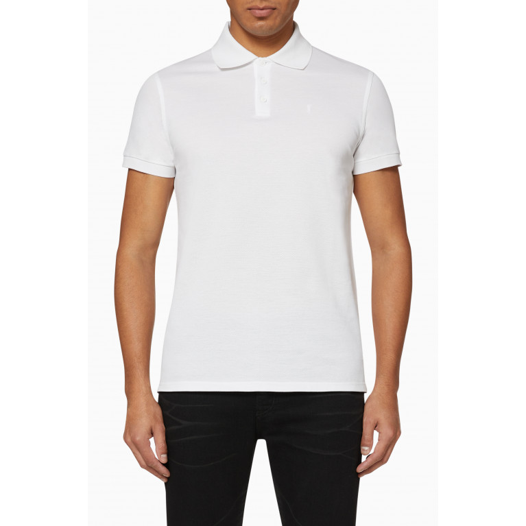 Saint Laurent - Monogram Polo Shirt in Cotton Piqué White