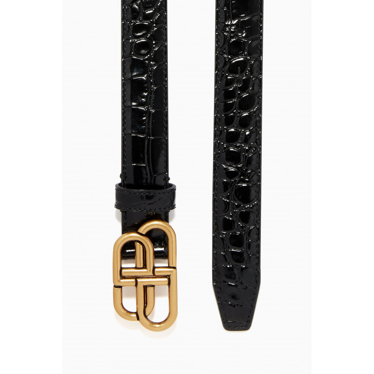 Balenciaga - BB Thin Belt in Crocodile Embossed Calfskin Black