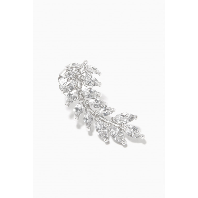 CZ by Kenneth Jay Lane - Marquise Curved Leaf Earrings Silver