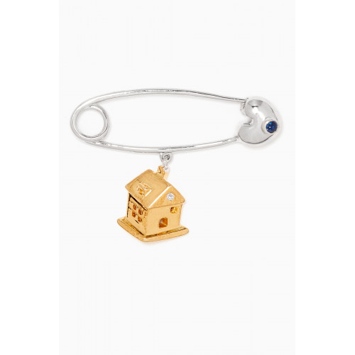 Baby Fitaihi - "It's A Boy!" House Diamond & Sapphire Brooch in 18kt Gold