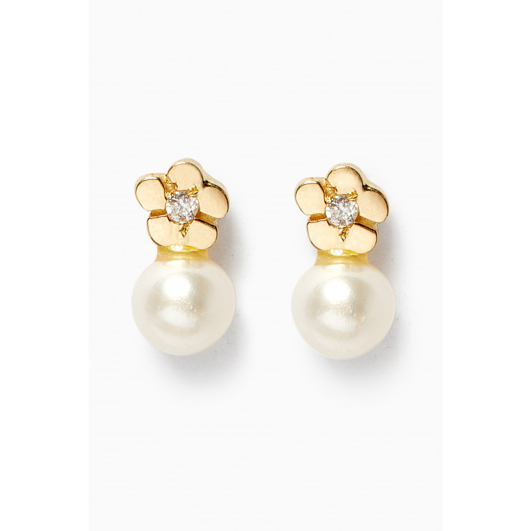 Baby Fitaihi - Floral Pearl Diamond Earrings in 18kt Yellow Gold
