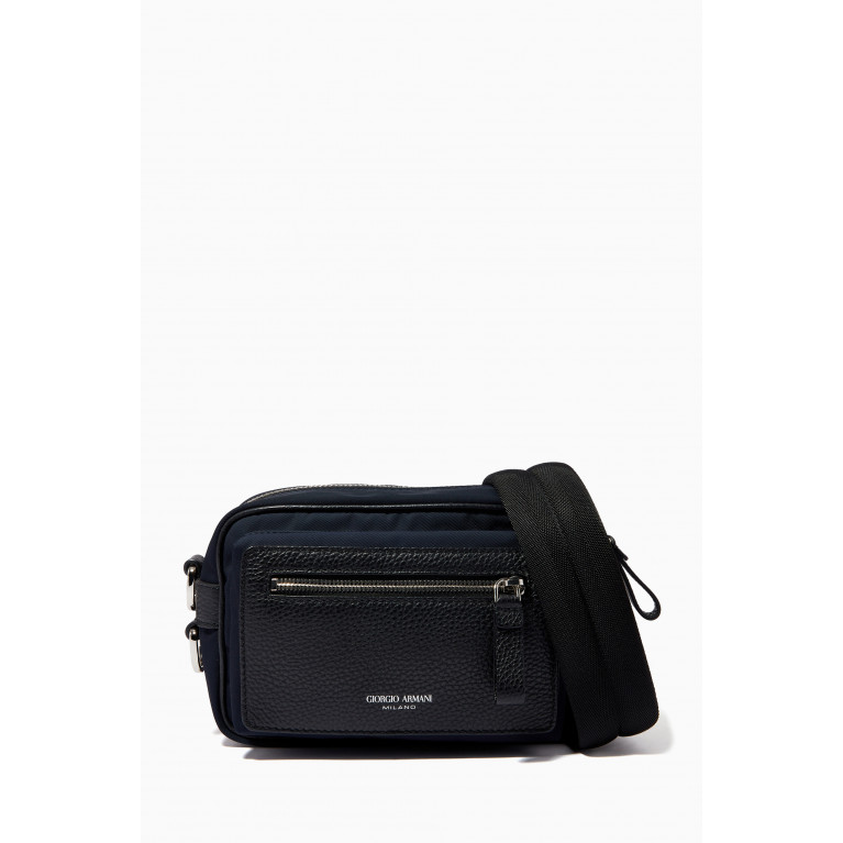 Giorgio Armani - Reporter Bag in Nylon & Grained Leather Blue