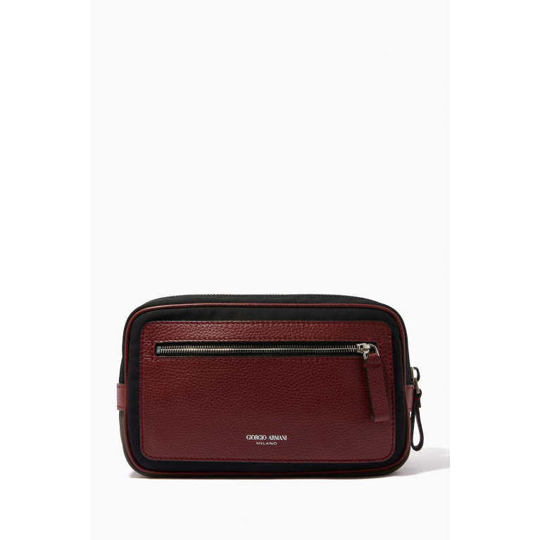 Giorgio Armani - GA Beauty Bag in Nylon & Grained Leather Neutral