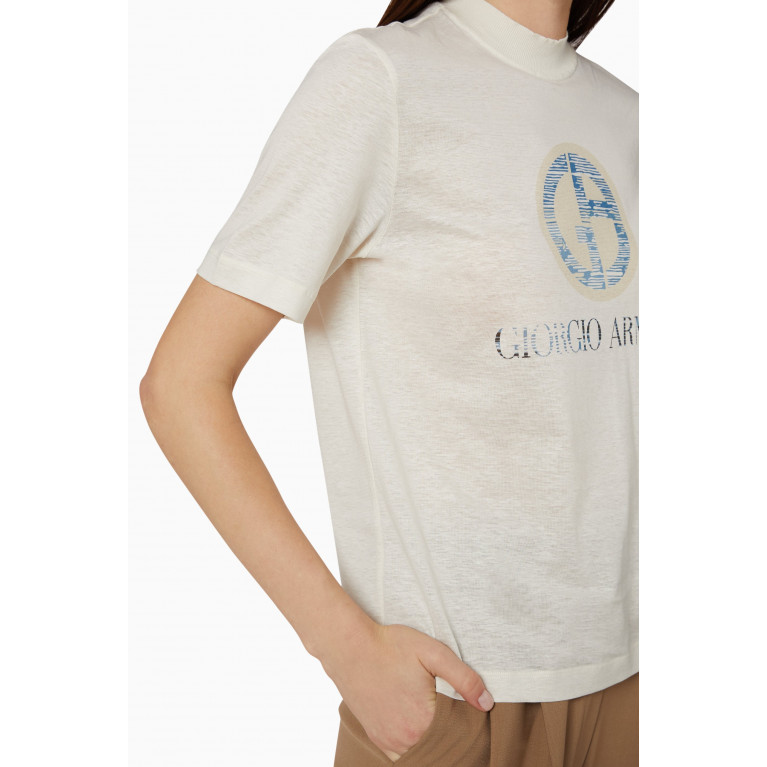 Giorgio Armani - Logo Print Cotton Blend T-Shirt Neutral