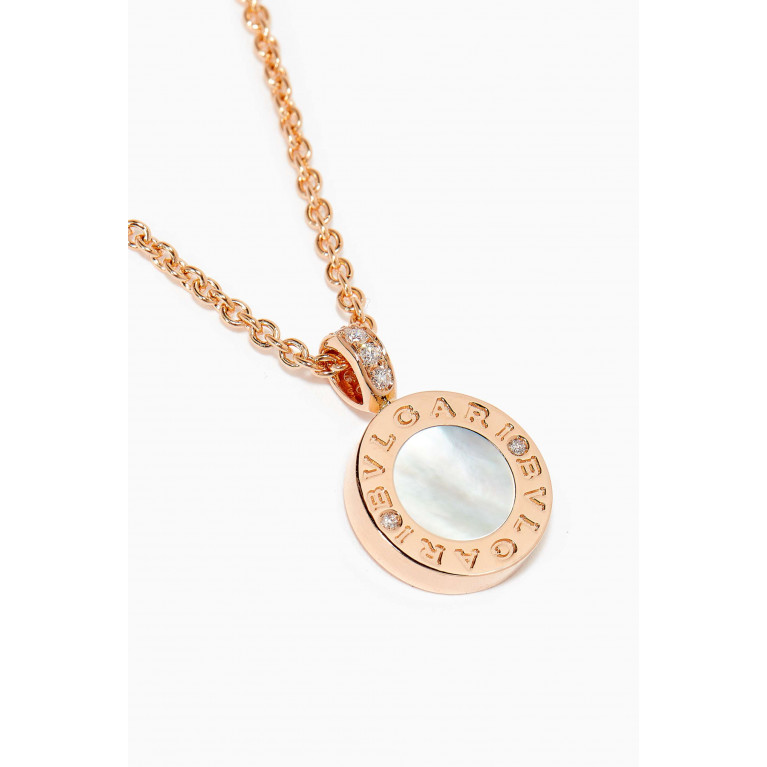 BVLGARI - BVLGARI BVLGARI Mother of Pearl & Onyx Diamond Pavé Necklace in 18kt Rose Gold