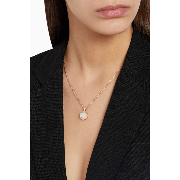 BVLGARI - BVLGARI BVLGARI Mother of Pearl & Onyx Diamond Pavé Necklace in 18kt Rose Gold