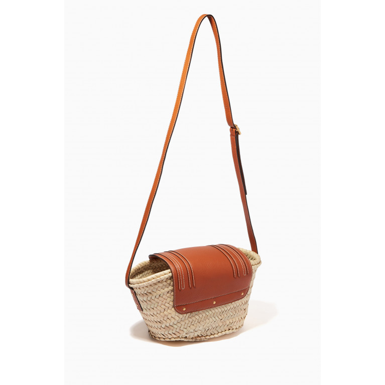 Chloé - Small Marcie Basket Bag in Raffia & Grained Calfskin Brown