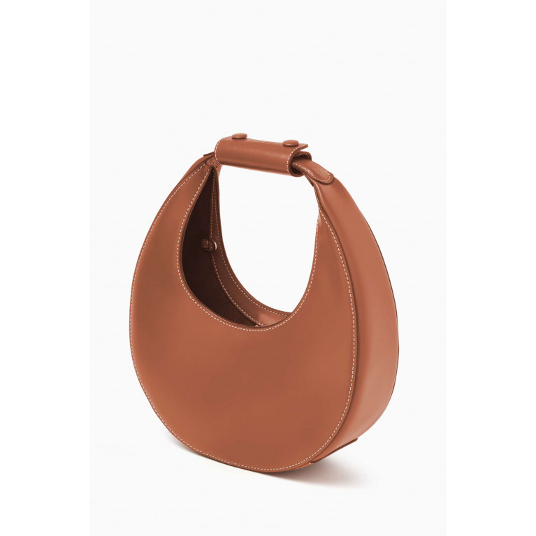 Staud - Mini Moon Bag in Polished Leather Brown