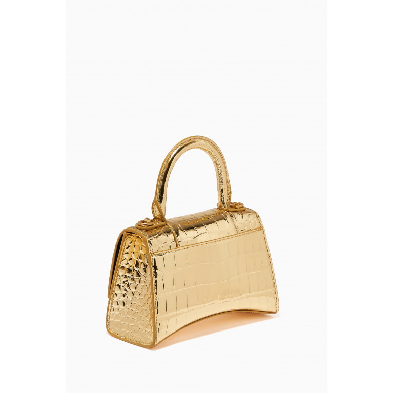 Balenciaga - Hourglass XS Top Handle Bag in Metallic Crocodile Embossed Calfskin