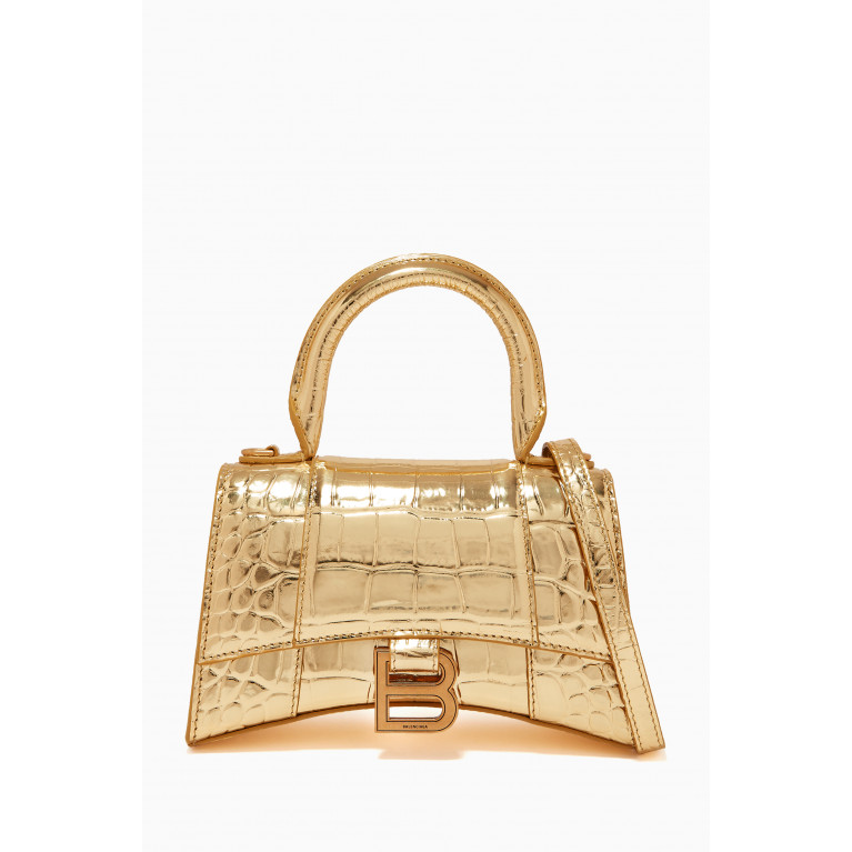 Balenciaga - Hourglass XS Top Handle Bag in Metallic Crocodile Embossed Calfskin