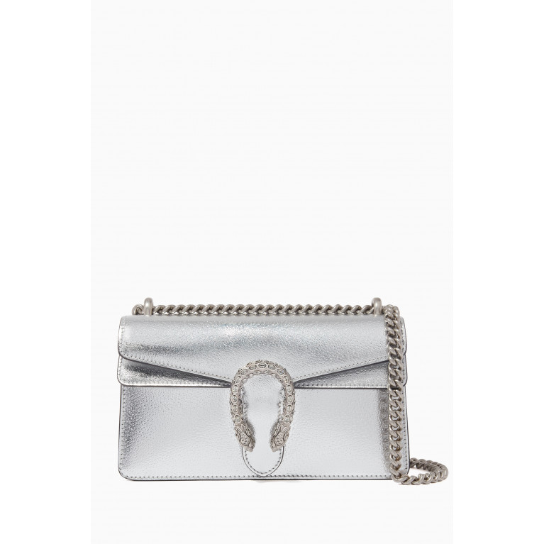 Gucci - Small Dionysus Shoulder Bag in Metallic Leather Silver